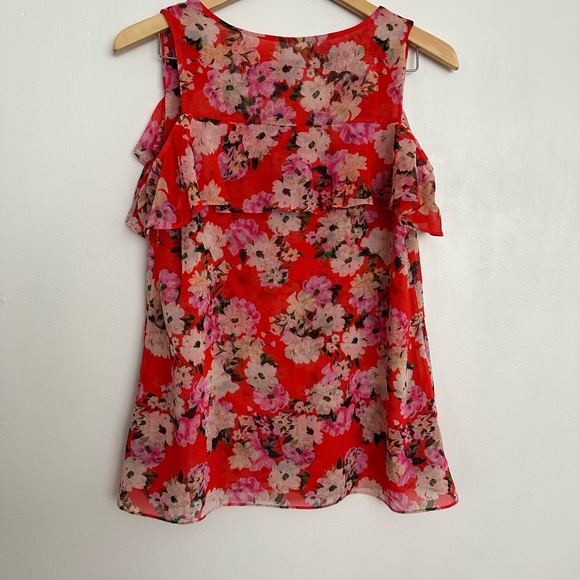 CAbi #5352 Lush Cold Shoulder Orange Floral Layered Top Tunic - Picture 4 of 4